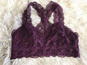 Serra Women's Floral Lace Wireless Non Padded Bralette Size Med Purple Racerback